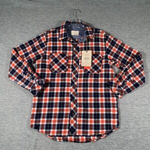 Weatherproof Shirt Boys 14-16 Orange Navy Plaid Flannel Long Sleeve Button Front